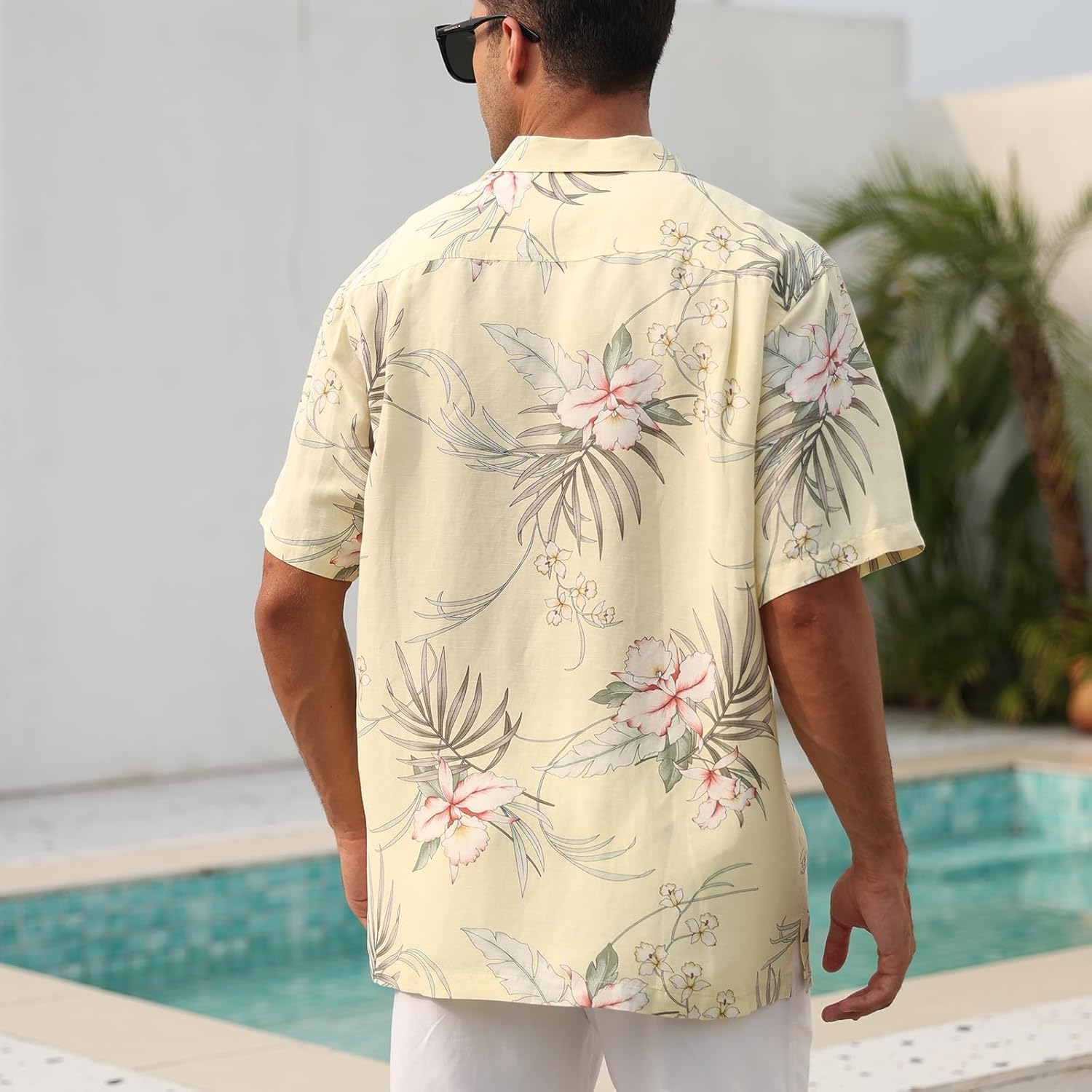Men's Hawaiian Floral Shirts Silk and Linen Button Down Casual Tropical Holiday Beach Shirts - Image 5