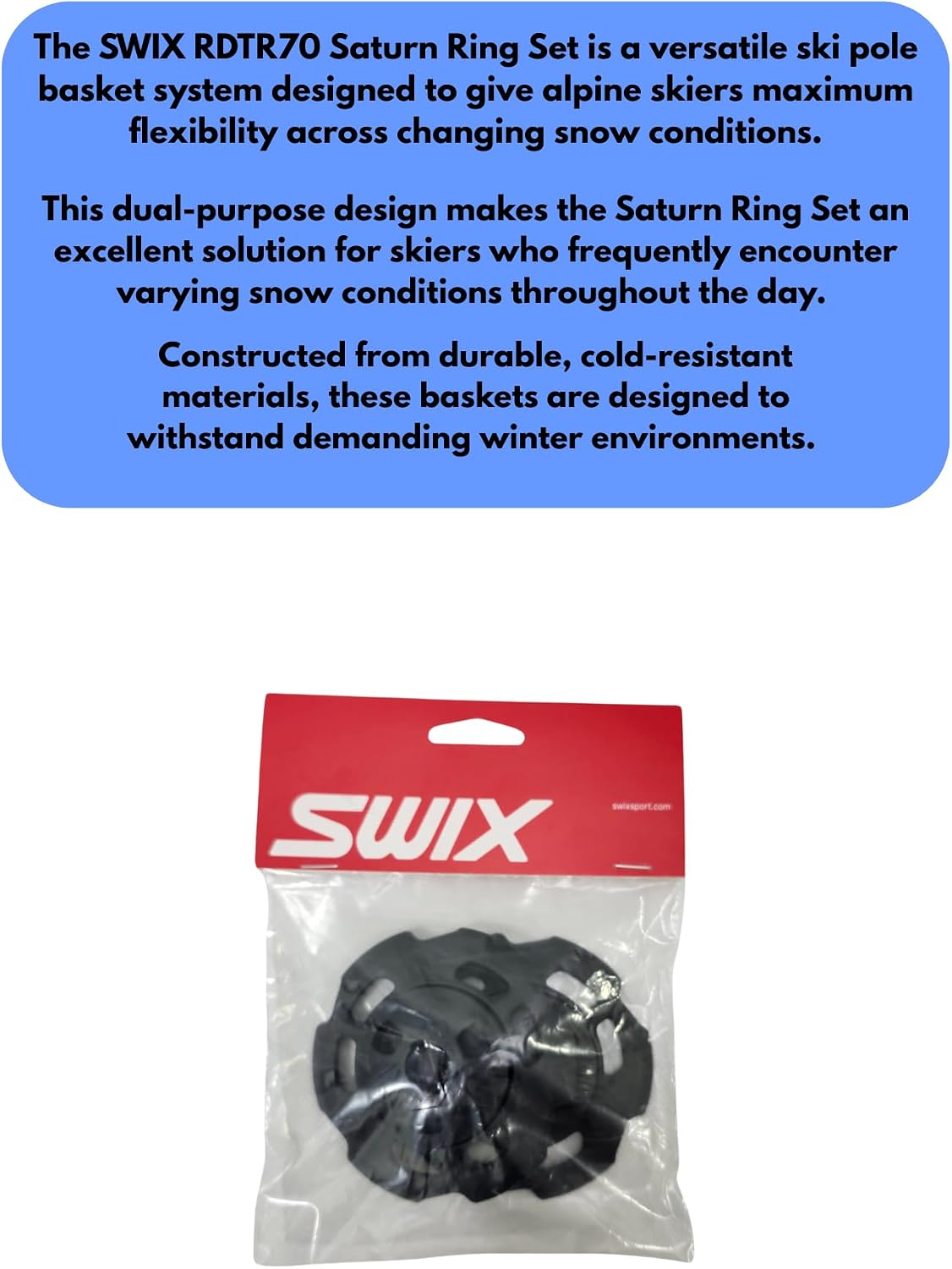 SWIX RDTR70 Saturn Ring Set Ski Pole Baskets Replacement Kit – 90mm Powder Basket & 40mm Piste Basket System for Alpine Ski Poles, Swix Ski Pole Basket Replacement