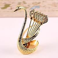 Vista 10 de Juego de cucharas de café de 4.8 pulgadas con soporte, cuchara de cisne y tenedor, cucharas doradas duraderas, estación de café, organizador