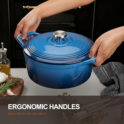 Miniatura 2 de Overmont - Horno holandés de hierro fundido esmaltado, de 5.5 QT, con tapa, libro de cocina (idioma español no garantizado) y agarraderas de