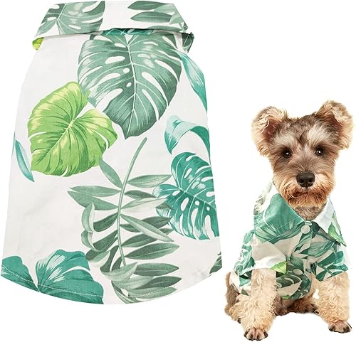 Camisa hawaiana para cachorros, chaleco de solapa con estampado de hojas, camiseta polo de verano, ropa para mascotas, ropa para perros pequeños y