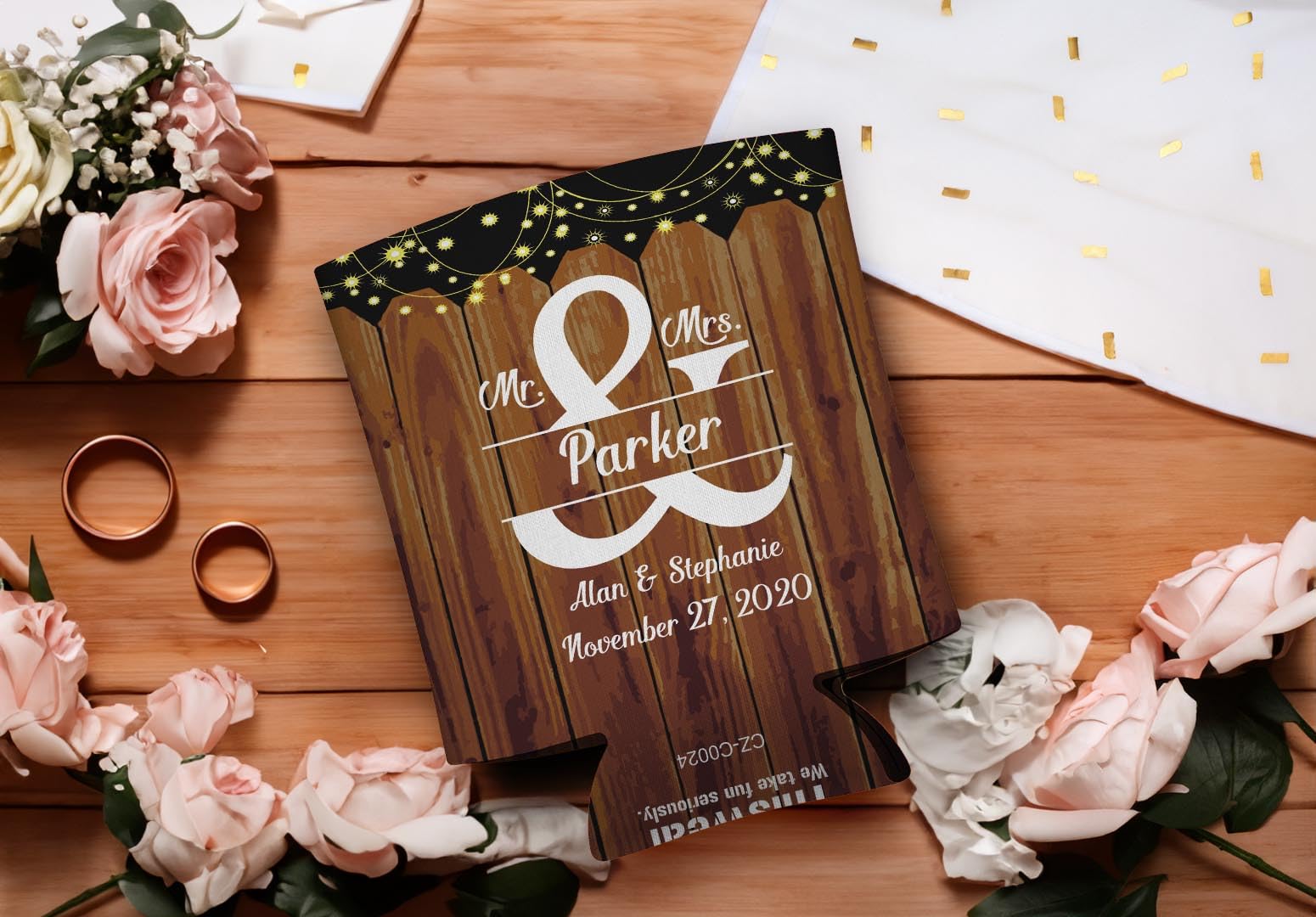 Customized Wedding Party Favors Mr & Mrs Your Names & Date Wedding Party Decorations 6-Pack Personalized Can Drink Sleeves