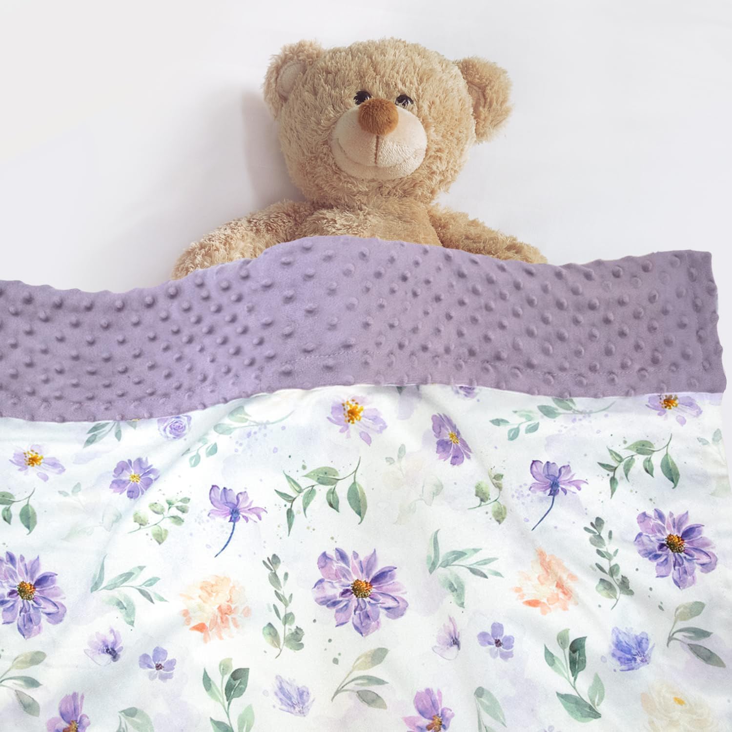 BORITAR Baby Blanket Super Soft Double Layer Minky with Dotted Backing for Girls, Receiving Blanket with Elegant Purple Floral Printed Blanket 30 x 40 Inch(75x100cm) - Image 2