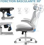 Magic Life Office Chair, Adjustable Desk Chair with Flip-up Armrest, Rebound Seat Cushion, Breathable Mesh High Back, Comfortable Lumbar Support, Movable Headrest 360° Rotation, White - 3