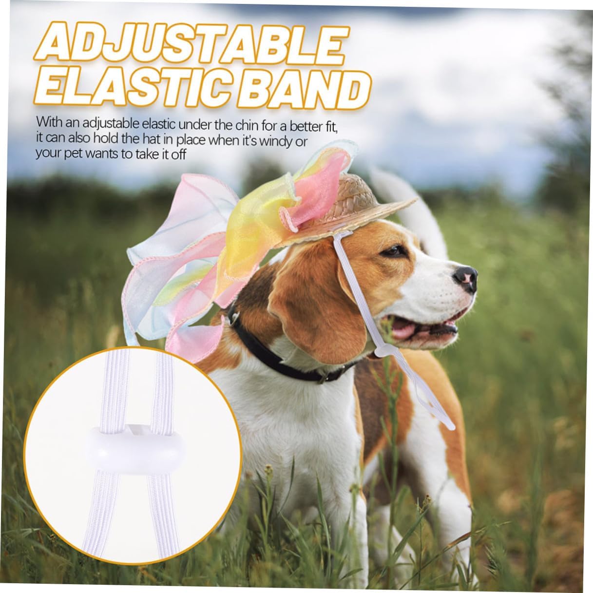 Outanaya Pet Straw Hat with Ribbon and Bow, Summer Sun Protection Dog and Cat Hat, Size S Puppy Birthday Costume Accessory for Outdoor Use