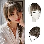 BARSDAR Real Human Hair Clip in Bangs - 100% Human Hair Clip in Bangs for Women - Brown Wispy Bangs Extensions Fringe with Temples Dyeable Real Hair Bangs Hairpieces - Brown
