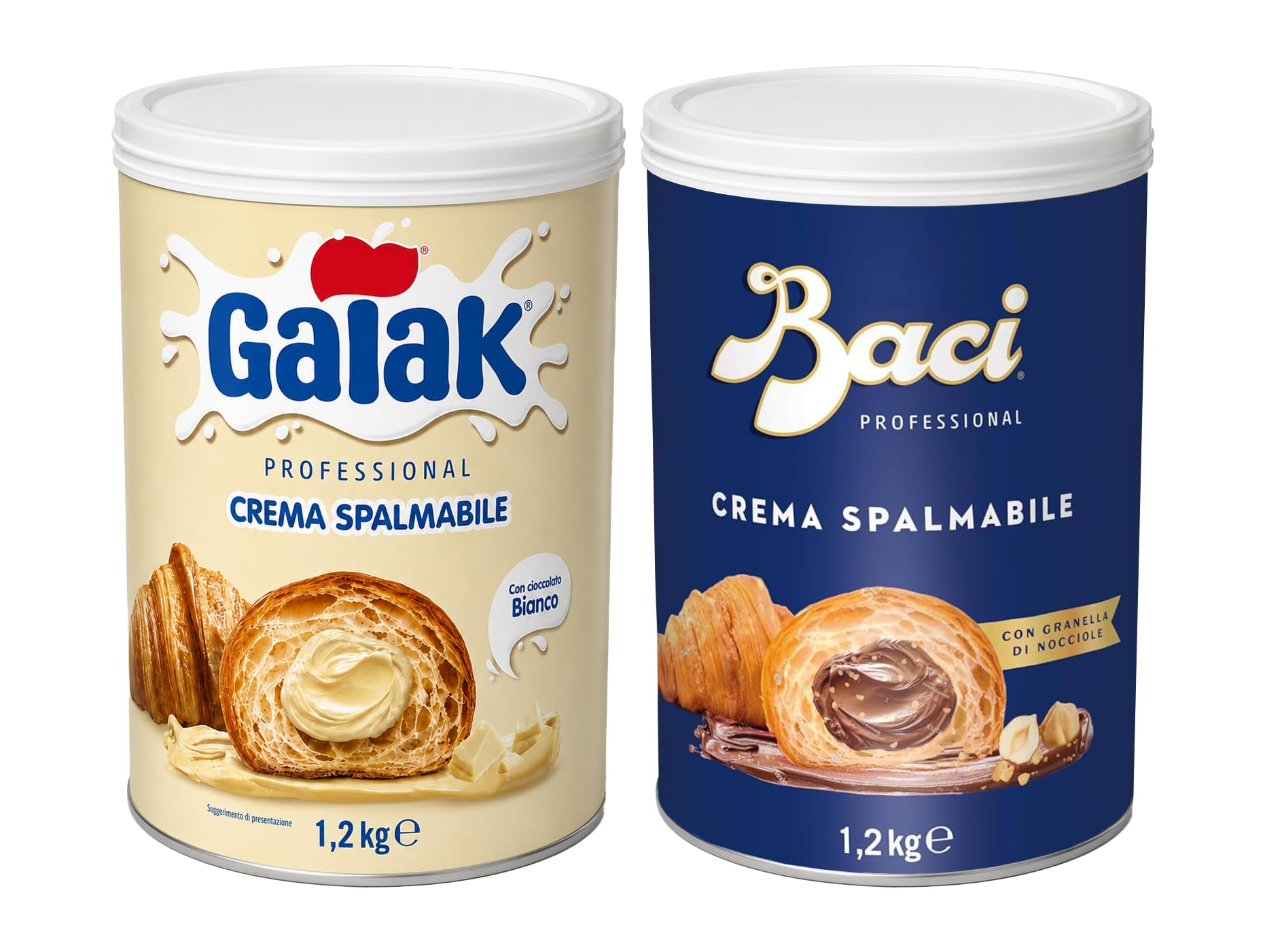 Mix Creme Spalmabili Galak + Baci Professional 1,2kg x 2 Pezzi, Crema al Cioccolato Bianco e Crema Nocciole e Cacao, Formato Professionale per Croissant, Pancake, Crepes, Dolci e Gelati
