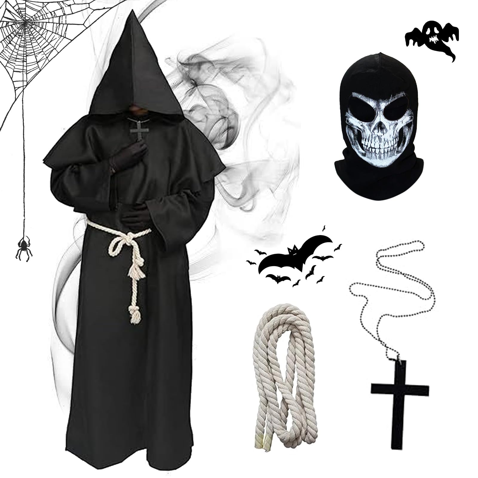 HIQE-FL Disfraz De Monje Sacerdote,Túnica Medieval Renacimiento,Túnica Sacerdote De Halloween,Disfraz Monje Medieval,Disfraz de monje para hombre,para Halloween Carnaval Mascarada Cosplay