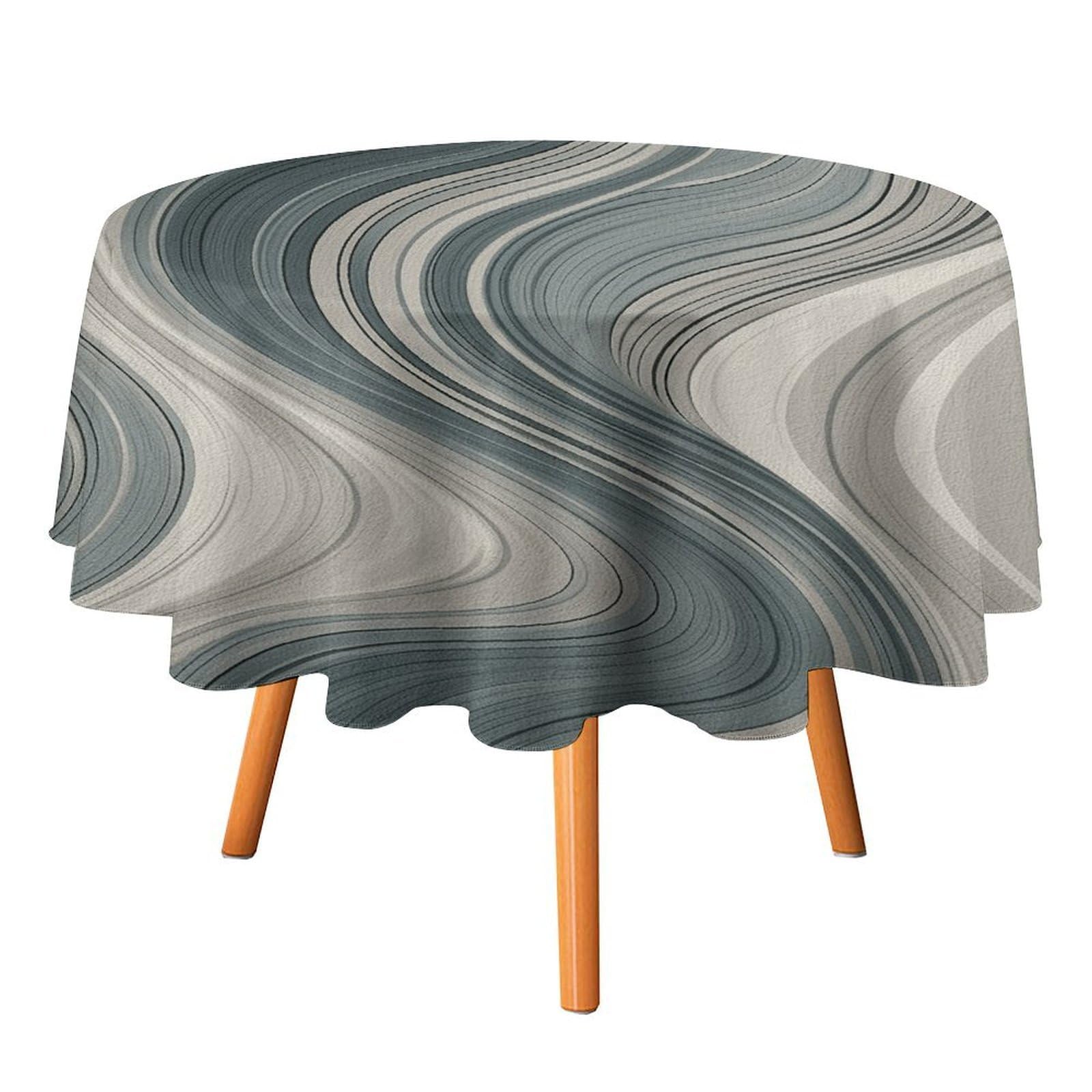 Fekiloot Style Gray And White Round Tablecloth - Heavy Duty And Washable,Polyester Decorative Fabric Table Cover,Tablecloths For Kitchen Dining, Wedding, Birthday Party50x50in