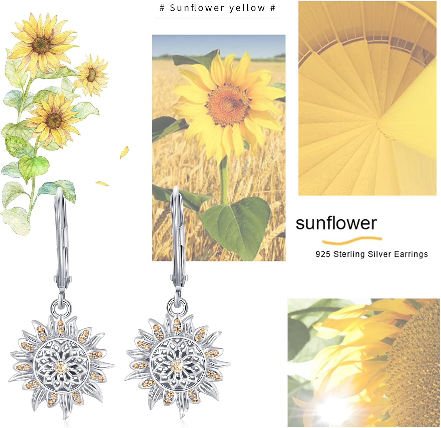 Sunflower Leverback Earrings S925 Sterling Silver Earrings You Are My Sunshine Dangle Earring Jewelry for Women - Image 4