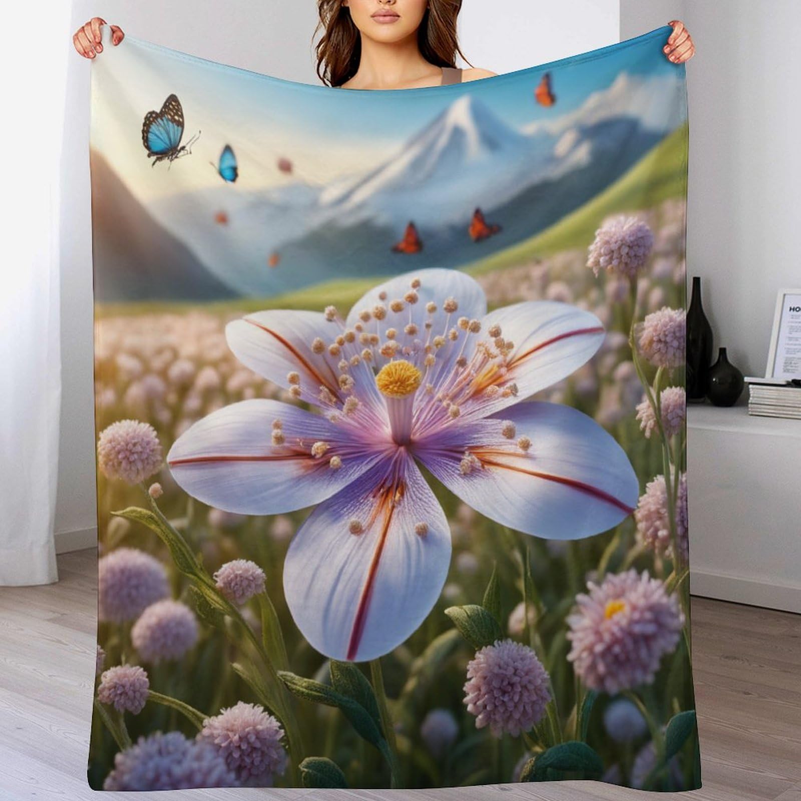 Couverture polaire fleurs en flannel douce 140x180cm pour lit et canapé