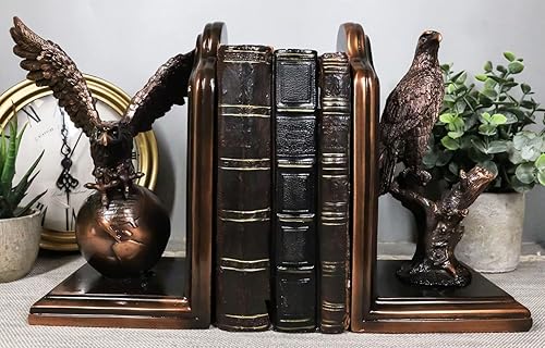 Miniatura 7 de Ebros Gift Alas de la gloria del premio académico Águila calva en globo y rama, sujetalibros de bronce galvanizado patriótico águila americana