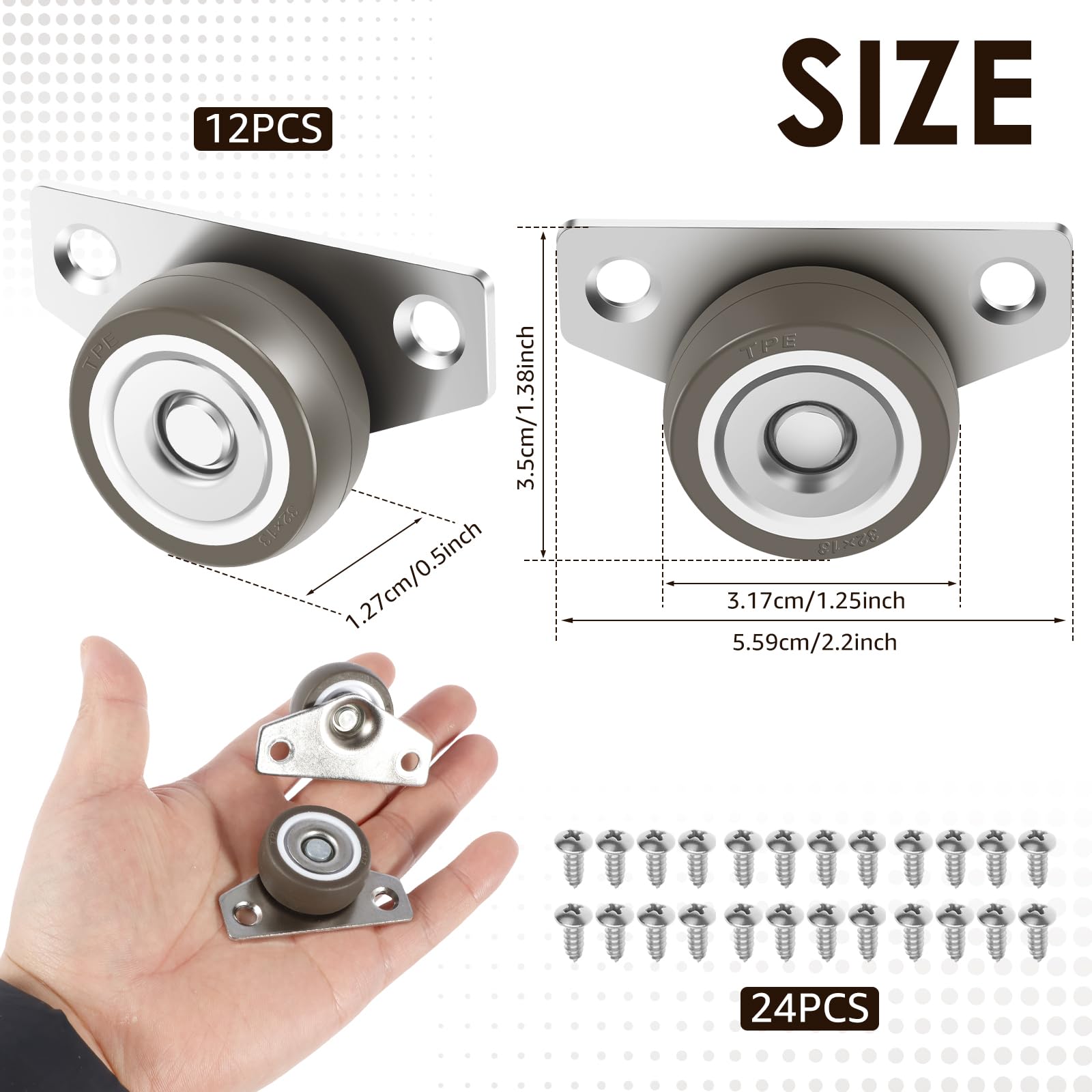 12 Pcs Side Mount Casters 1.25inch Small Caster Wheels Non Swivel Rigid Furniture Wheels Mini Little Fixed Caster Wheel for Rubbish Bins Drawers - Image 3