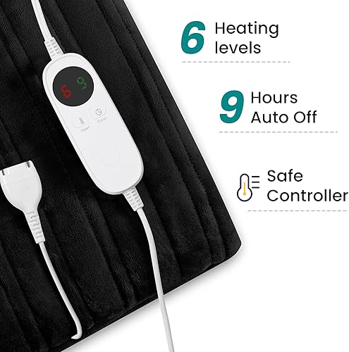 Miniatura 2 de JinJeeo Manta térmica de 62 x 84 pulgadas, manta eléctrica de franela de sherpa negra, manta de calentamiento rápido, 6 ajustes de calor, apagado