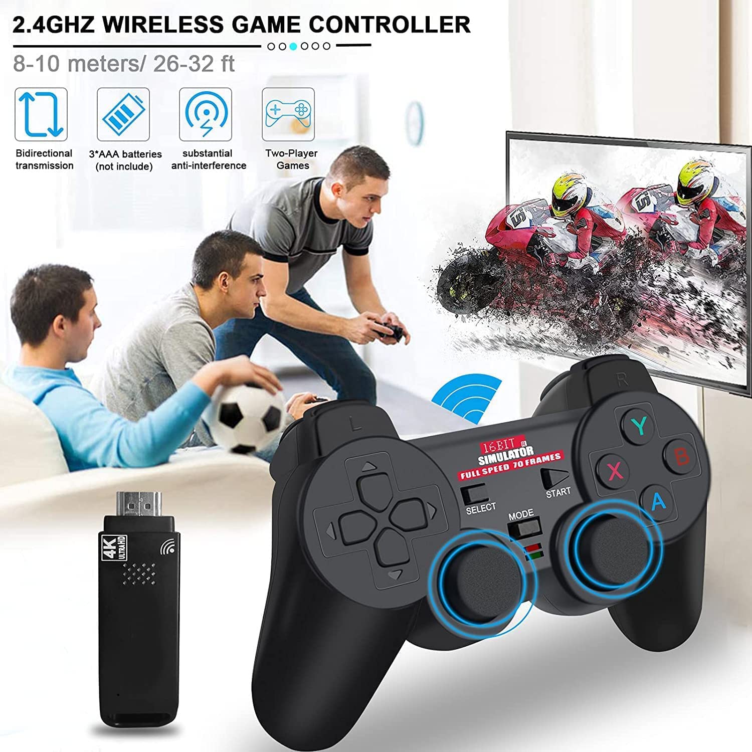 Consola De Juegos Retro Inalámbrica con Salida 4K: Controlador Dual Super Gamepad Joystick Incorporado 5,000 Juegos HD, Niños