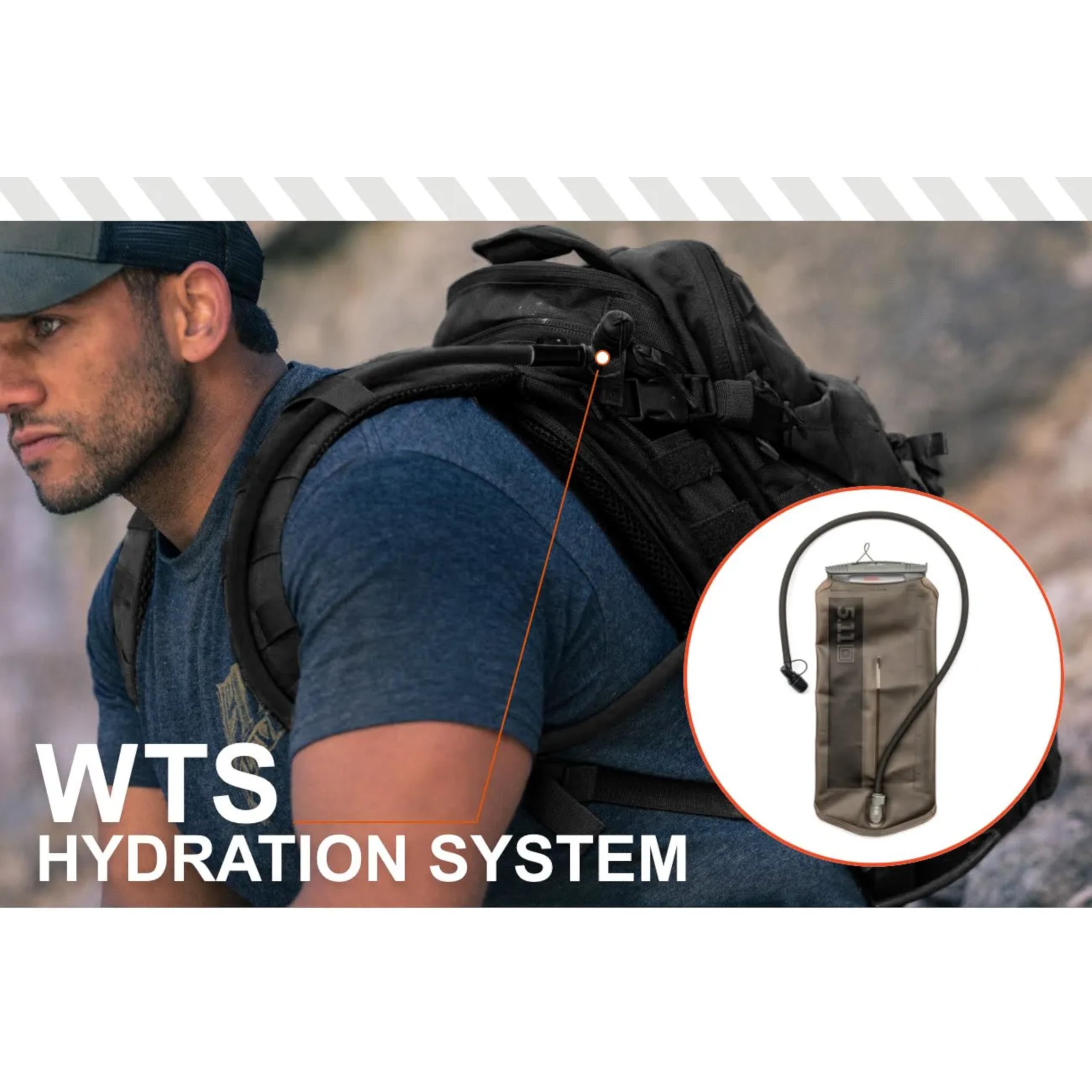 5.11 Tactical WTS 2L Hydration System Water Bladder, Kydrapak Reservoir Blater Bite Valve, Style 56853, Black