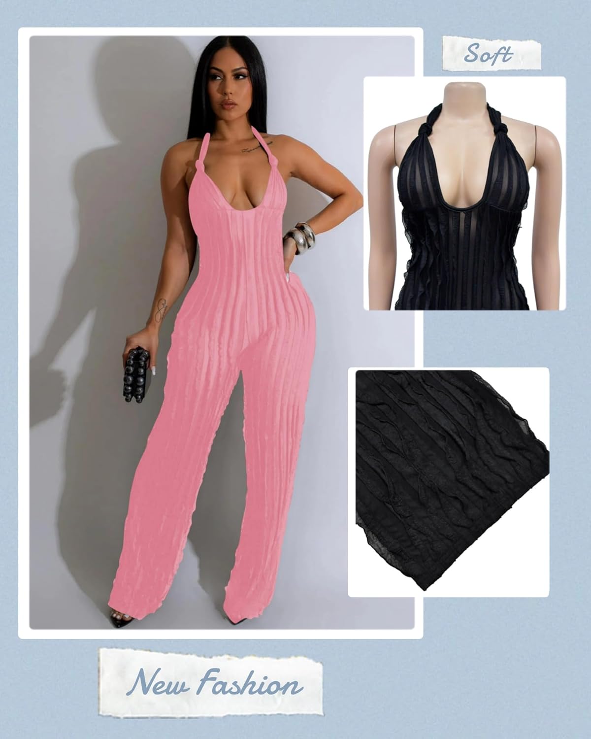 Doweha Sexy Summer Halter jumpsuits for women Dressy 2025 backless V Neck wide leg long pants jumpsuit Romper club outfit - Image 4