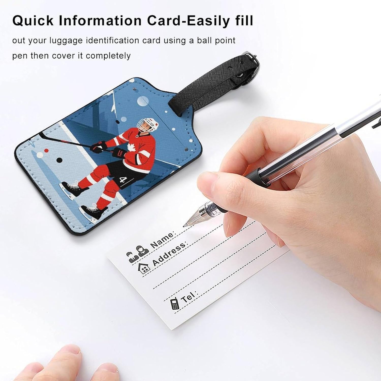 Ice Hockey Player PU Leather Luggage Tags, Name Tags for Travel image 5