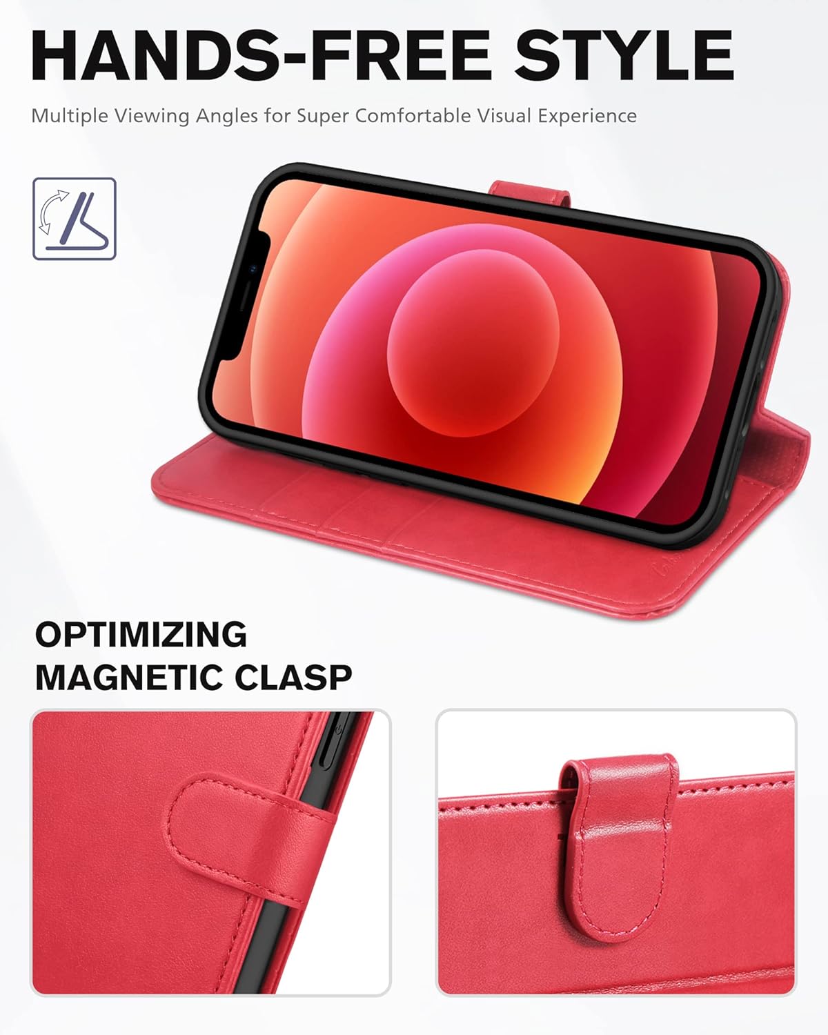 TUCCH Wallet Case for iPhone 12 Pro/12 5G, RFID Blocking Card Slot Stand [Shockproof TPU Interior Case] PU Leather Magnetic Protect Flip Cover Compatible with iPhone 12/12 Pro 6.1-inch, Red