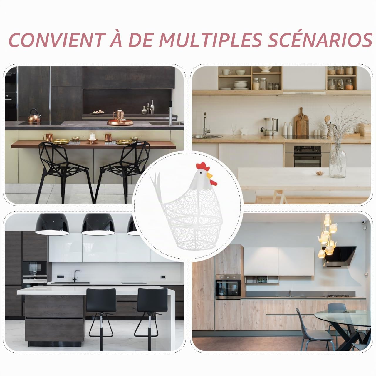Hemobllo Panier à Œufs en Métal Blanc - Corbeille Forme de Poule pour Rangement Oeuf Frais - Porte-Œufs Décoratif pour Cuisine Style Campagne Chic - Support Distributeur Grande Capacité (26x25cm)