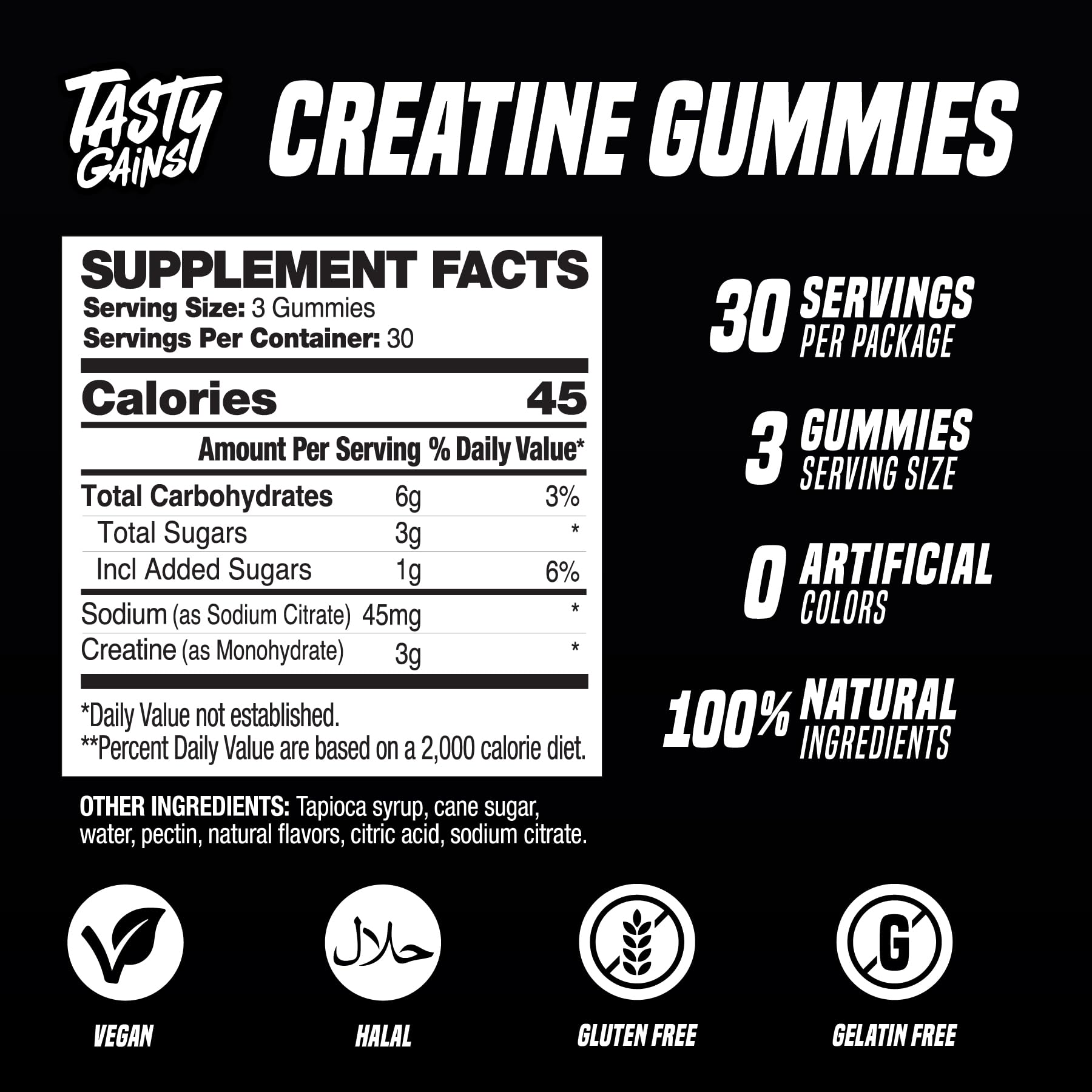 TASTY GAINS Creatine Gummies - 90g of Creatine Monohydrate - Workout Supplements - Build Muscle & Boost Strength for Men & Women - Made in USA - Non GMO - (Large, Blue Raspberry Flavor) — Amazon image 5