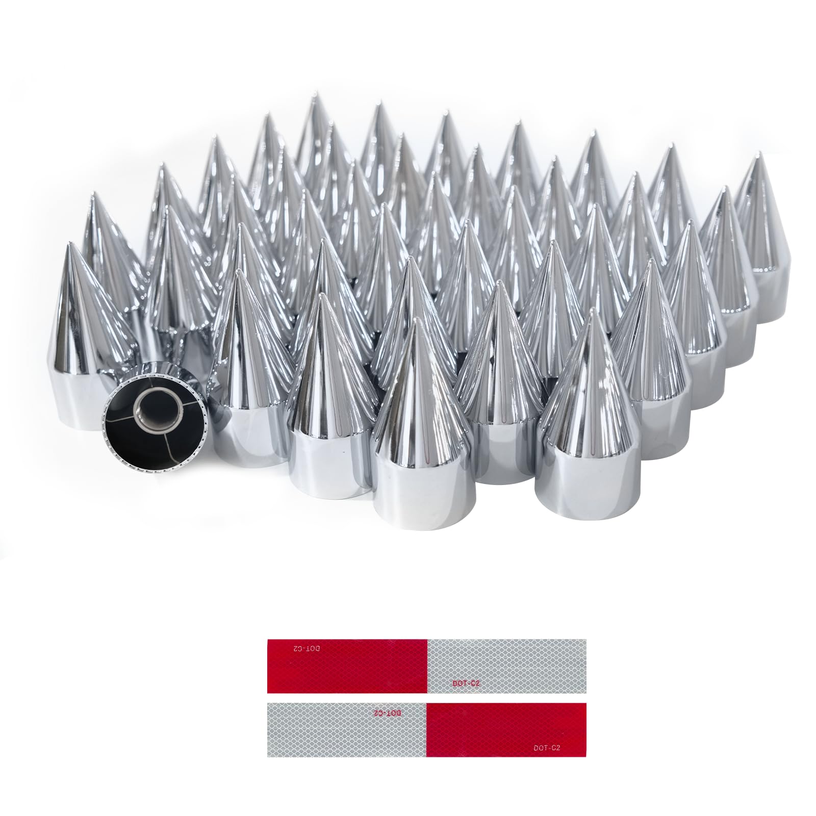 60Pcs 32/33mm Semi Trucks Spike Lug Nuts Covers, ABS Chrome Plastic Anti-Rust Pointed Screw-on Wheel Nut Caps, Lug Nut Covers for Semi Trucks Trailer