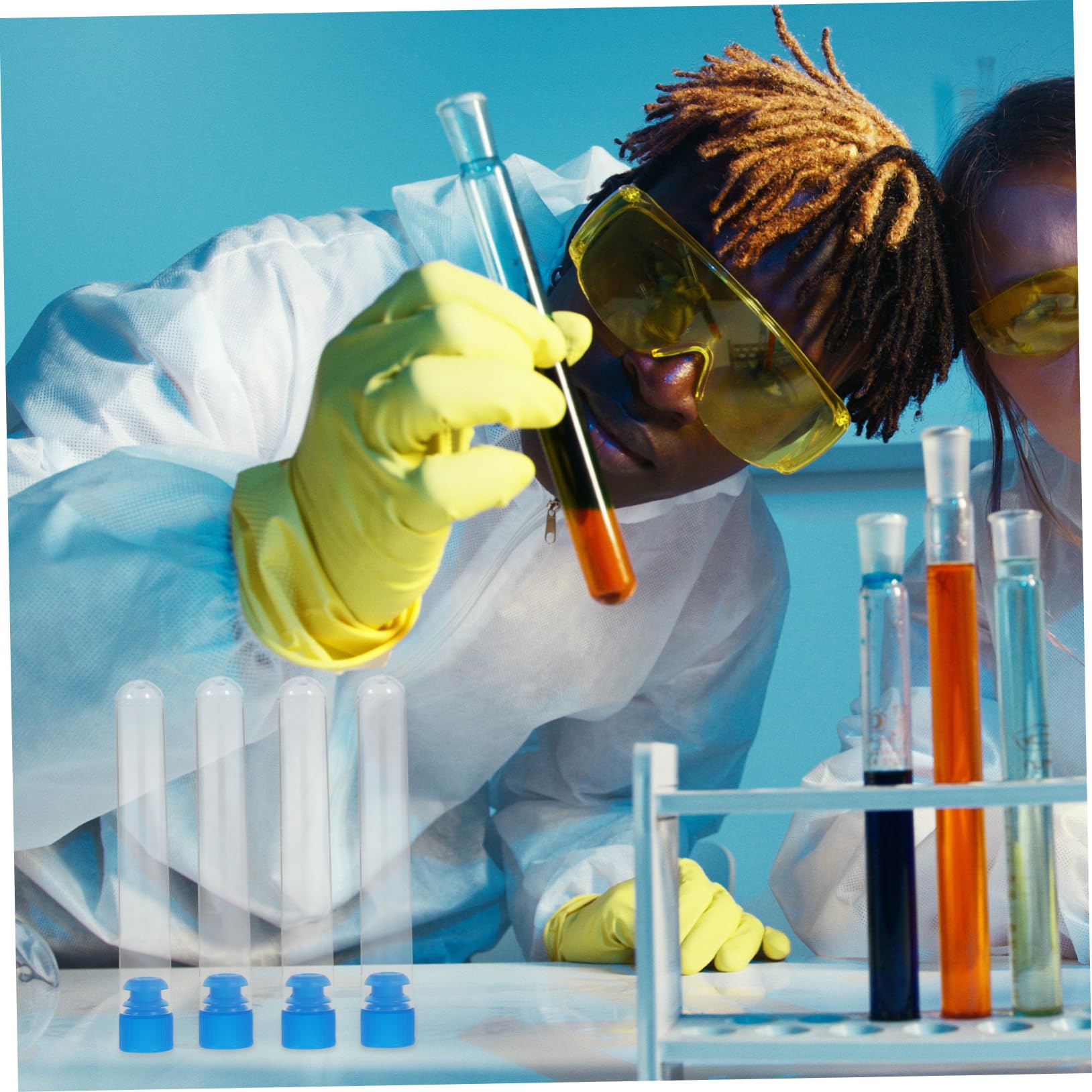 CIYODO 50pcs Test Tube Bar Drinks Tube Chemistry Experiment Equipment Clear Container Candy Containers Tubes with Stoppers Beverage Container Lab Vials Sample Tubes White Plastic