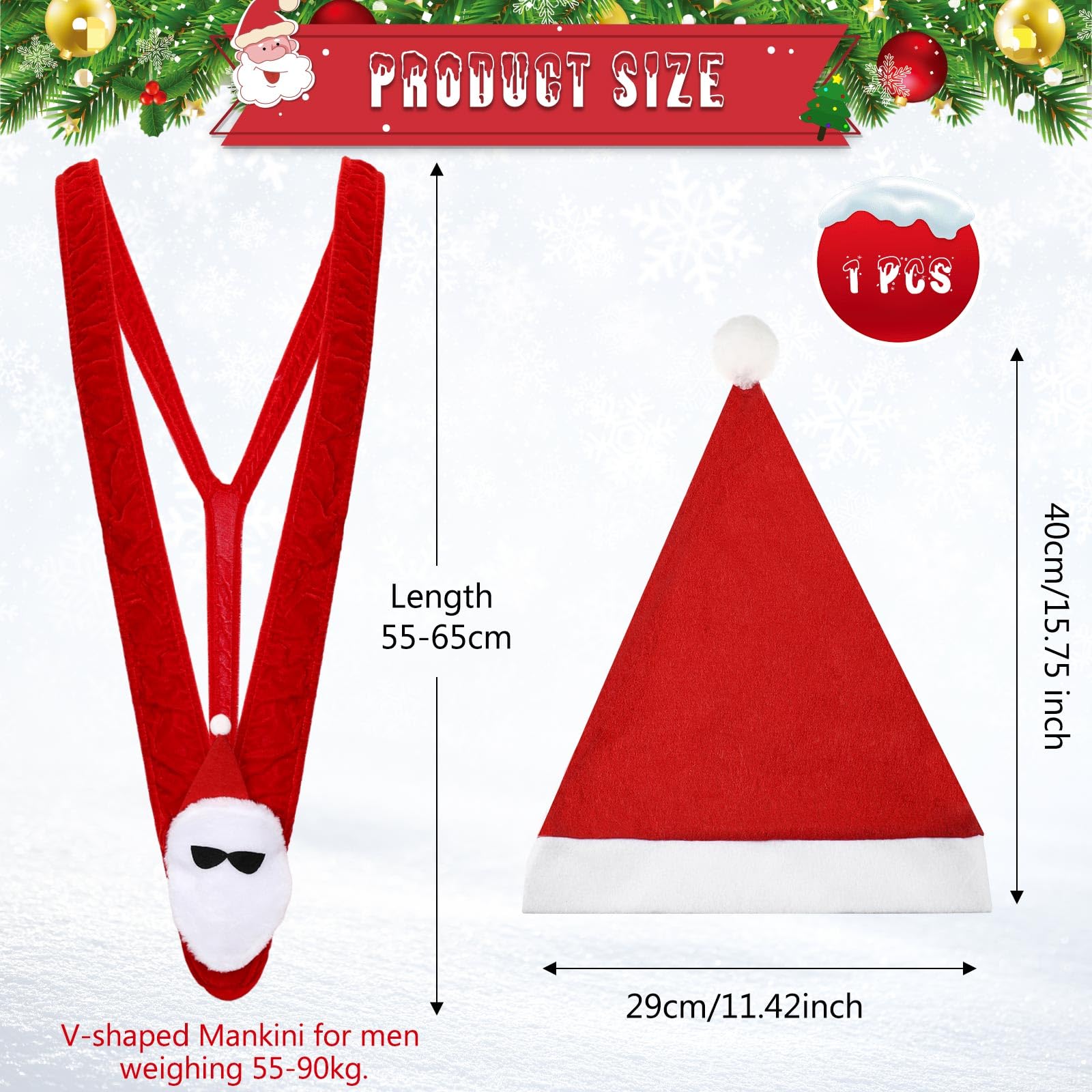 Hestya 2 Pcs Christmas Hat Set Adults Xmas Santa Bodysuit with Hat for Men Funny Christmas Outfits Costumes One Size(Red,White Santa Claus) - Image 2