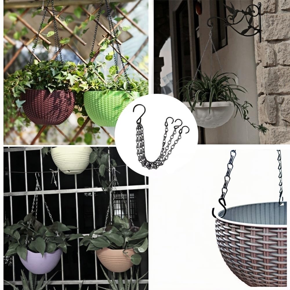 Chaîne de Panier Suspendu 6 Pcs avec Crochet Clip pour Jardinières Mangeoires Lanternes Noir