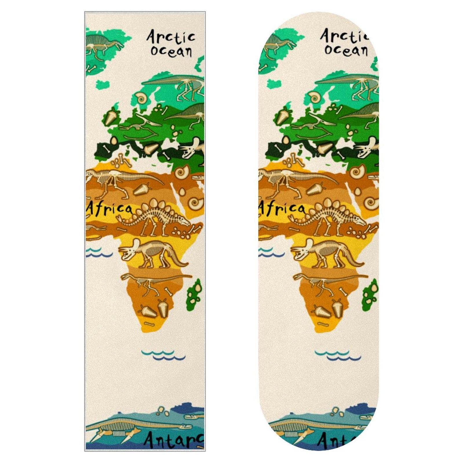 Lot de 2 feuilles de papier abrasif motif carte de dinosaure pour planche de skateboard et longboard