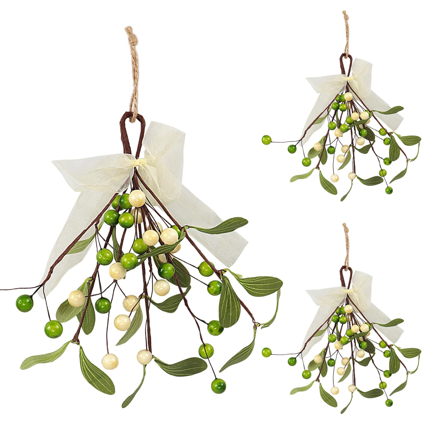 Kunjocy 3 Stück Künstliche Mistelzweige Gefälschte Mistelzweige mit Beeren und Band Faux Mistelzweig Hängende Ornament Weihnachtsbaum Ornamente für 
