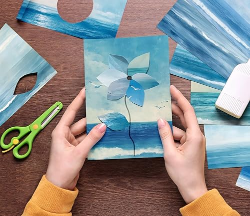 Vista 6 de Bloc de Papel para Scrapbooking Blue Sea - 24 Hojas de 6 Pulgadas con Patrones Estéticos Decorativos para Collage Decoupage Envoltorio Suministros