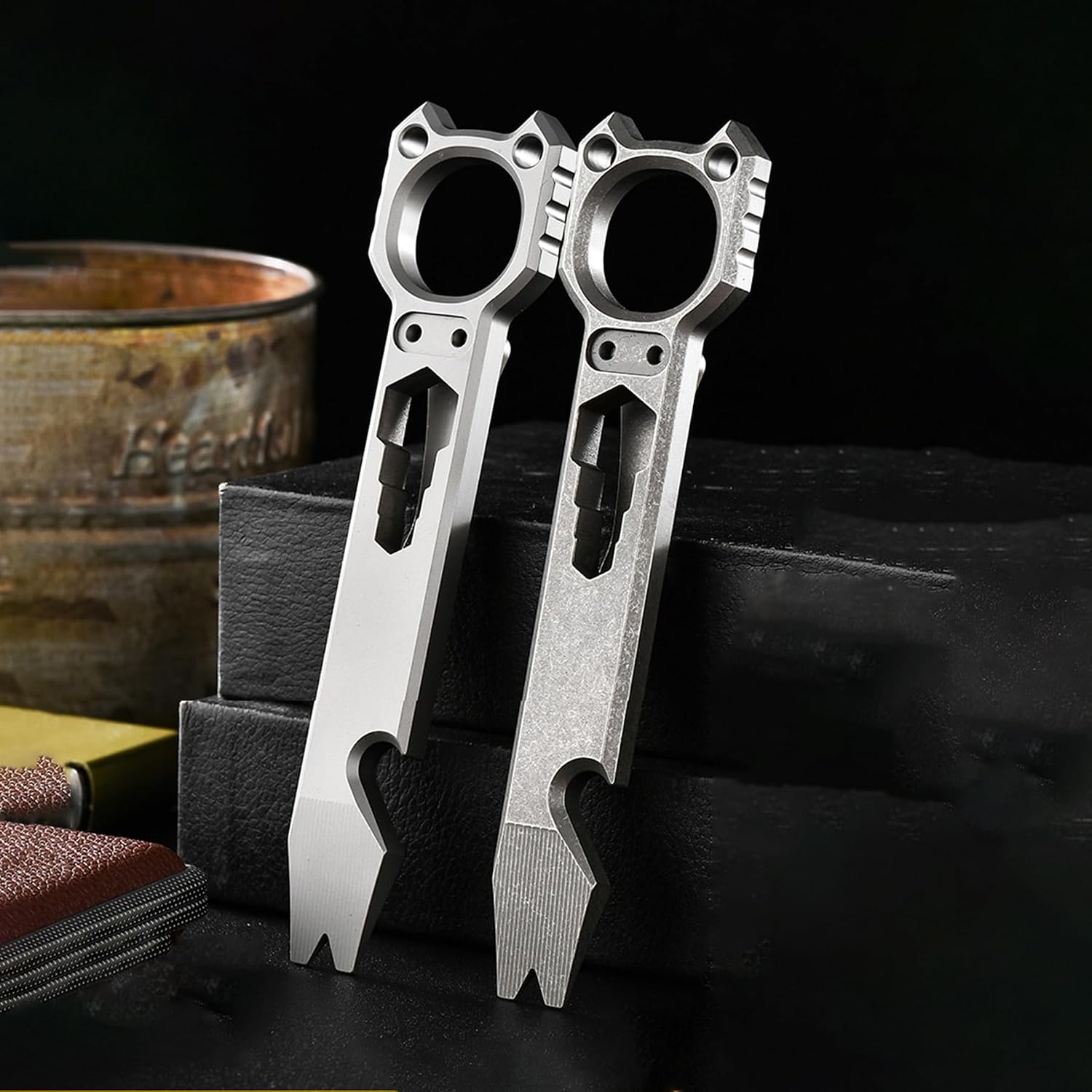 Hamans Titanium Pry Bar 6-in-1 Multi Tool Crowbar Portable with Bottle Opener, Wrench, Nail Puller, Pocket Clip for Outdoor, Camping, Daily Use (Stonewash)