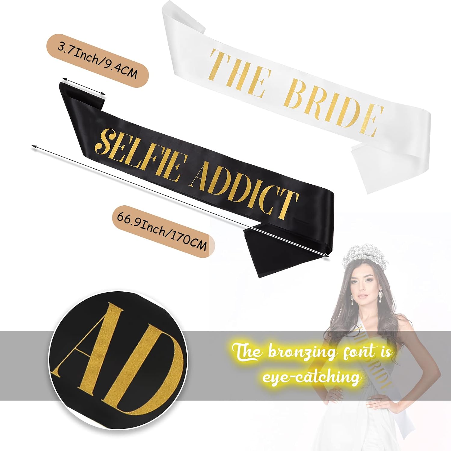 LEIFIDE 10 Pack Bride and Bridesmaid Sash Set Wedding Bachelorette Funny Team Gifts Sash Decorations for Woman Bride Bridesmaid of Honor Party Supplies(Black, White)