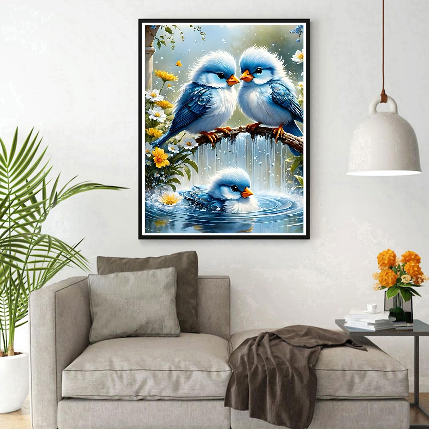 DPHERO 5D Oiseau Bleu Diamond Painting Kits, DIY Broderie Oiseaux Art Du Diamant Painting Kit Complet,Fleurs Kits De Peinture Sur Diamant Point De Croix Painting Pour Adultes Du00e9butants 30x40cm
