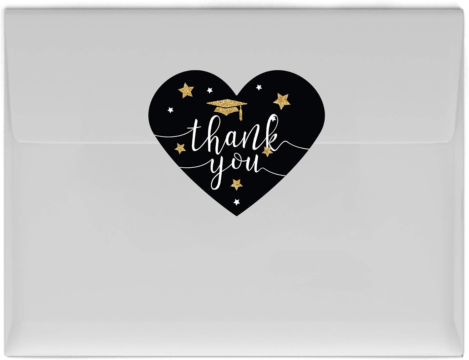 Andaz Press Black and Gold Glittering Graduation Party Collection, Heart Label Stickers, Thank You!, 75-Pack