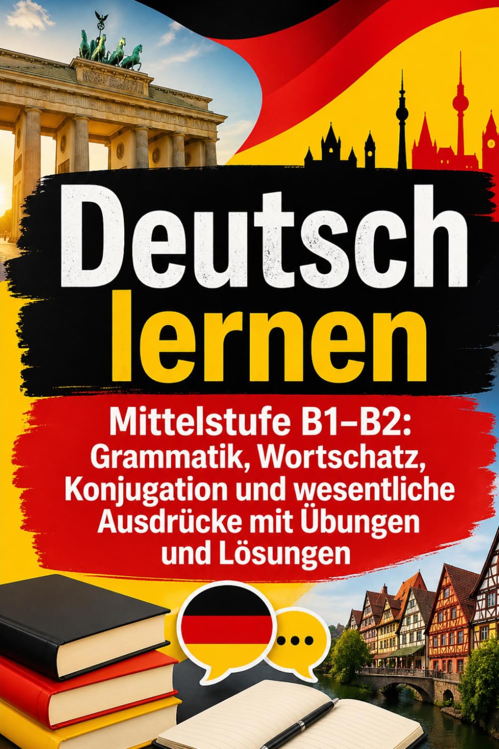 Deutsch lernen – Mittelstufe B1–B2: Grammatik, Wortschatz, Konjugation und wesentliche Ausdrücke mit Übungen und Lösungen
