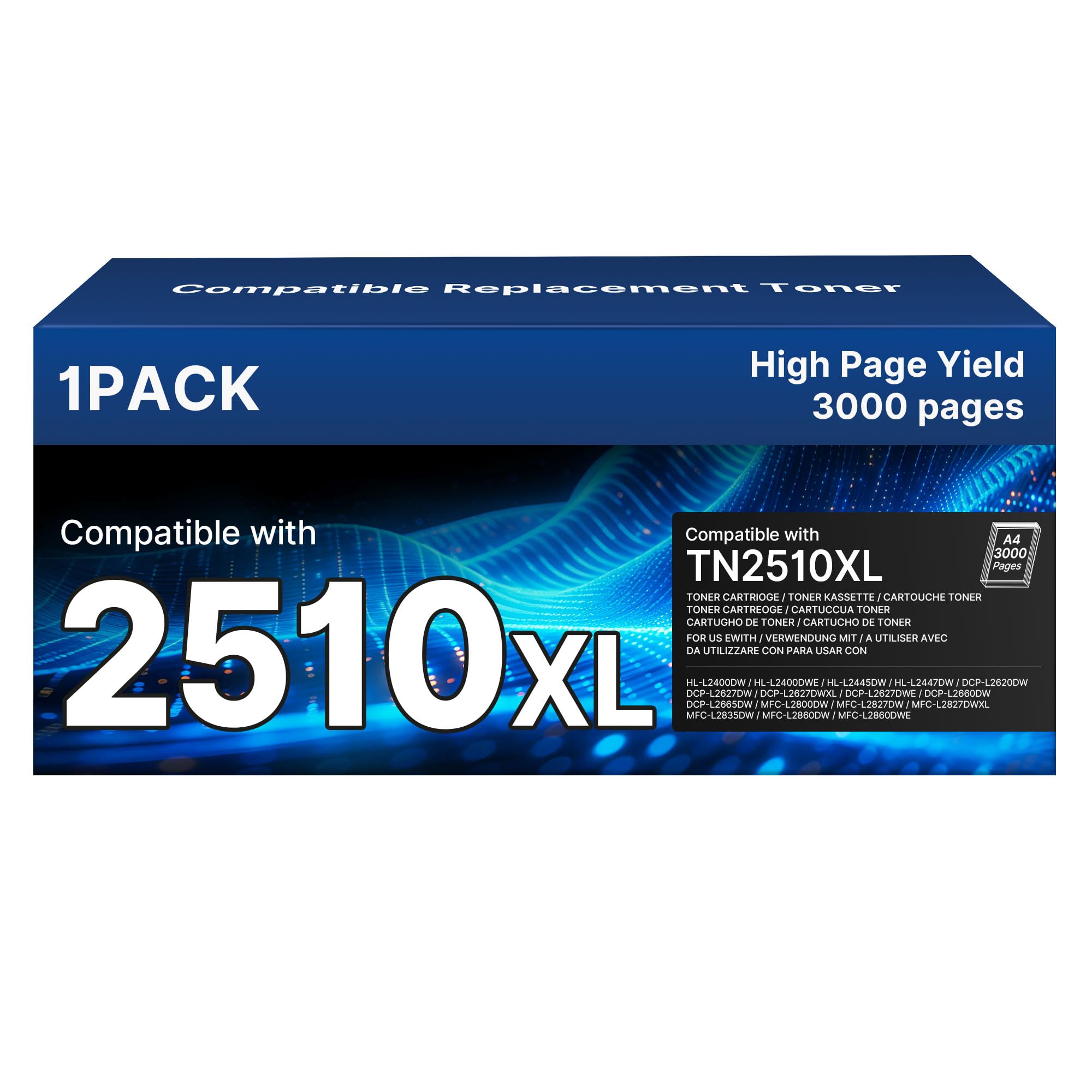 TN2510XL TN2510 1er-Pack Schwarz Toner: Kompatibel für Brother HL-L2400DWE Toner HL-L2400DW MFC-L2835DW MFC-L2800DW DCP-L2620DW MFC-L2860DWE DCP-L2627DW TN-2510XL TN 2510 XL Mit Chip (1-Schwarz)
