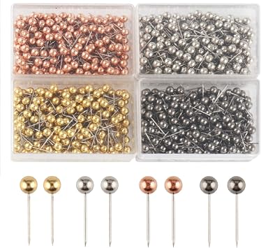 800 Pieces Map Tacks 1/8-Inch Retro Metallic Color Beads Head Marking Push Pins, 4 Colors