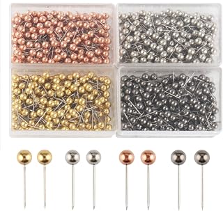 SUBANG 800 Pieces Map Tacks 1/8-Inch Retro Metallic Color Beads Head Marking Push Pins, 4 Colors