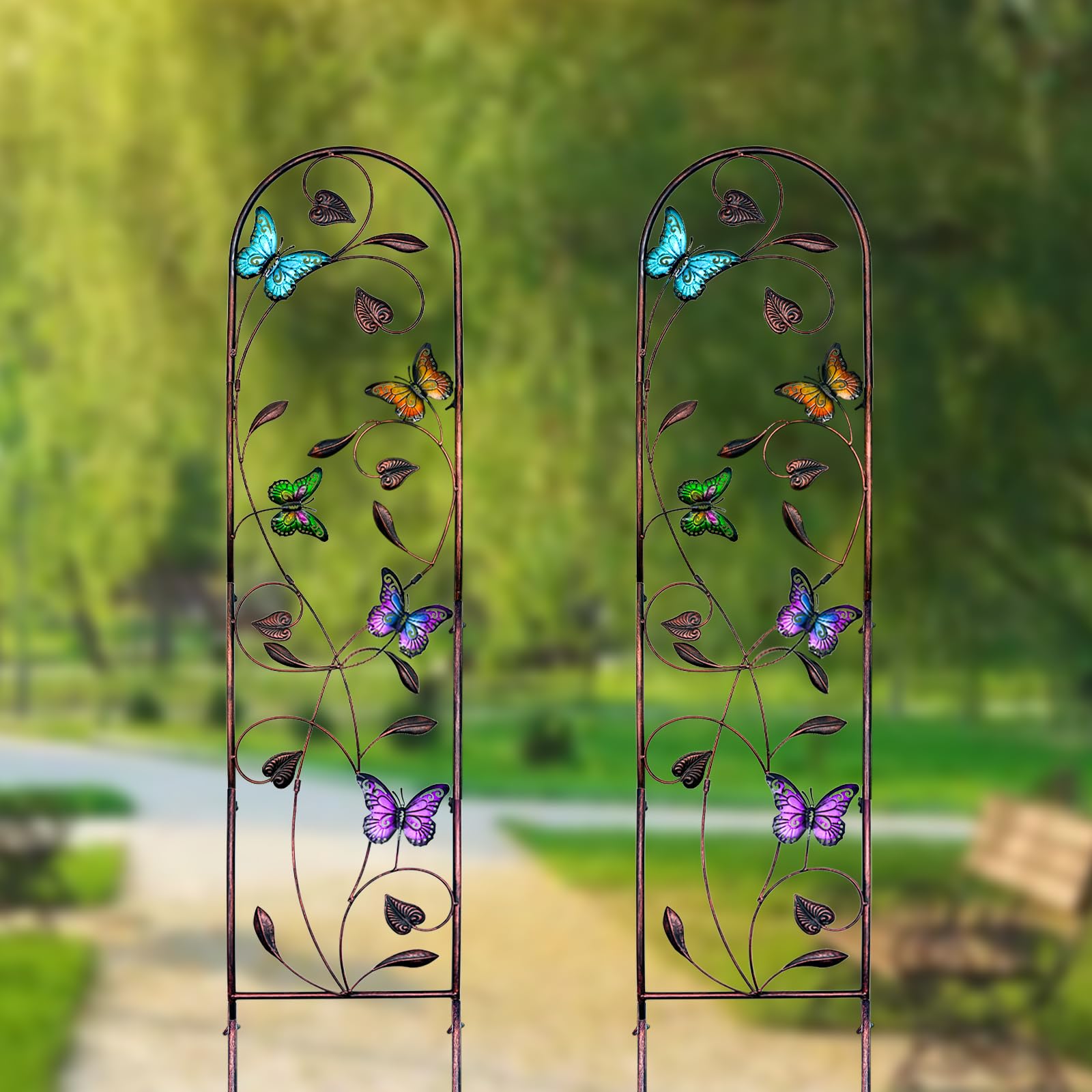 aboxoo Juego de 2 enrejados de jardín de Metal de Mariposa para Plantas trepadoras, Enrejado Decorativo de Flores al Aire Libre para Patio al Aire Libre, jardín, césped, Patio, Soportes de Pared, 60