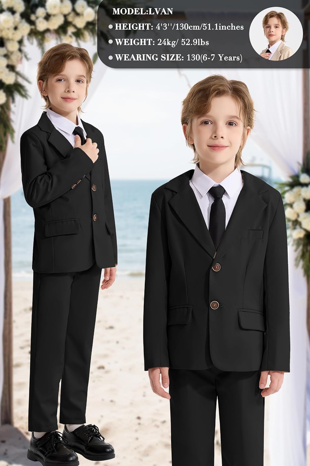LOLANTA Boys Suit 2PCs Tuxedo Jacket Formal Wedding Ring Bearer Outfit, Birthday Proms Dinner Blazers