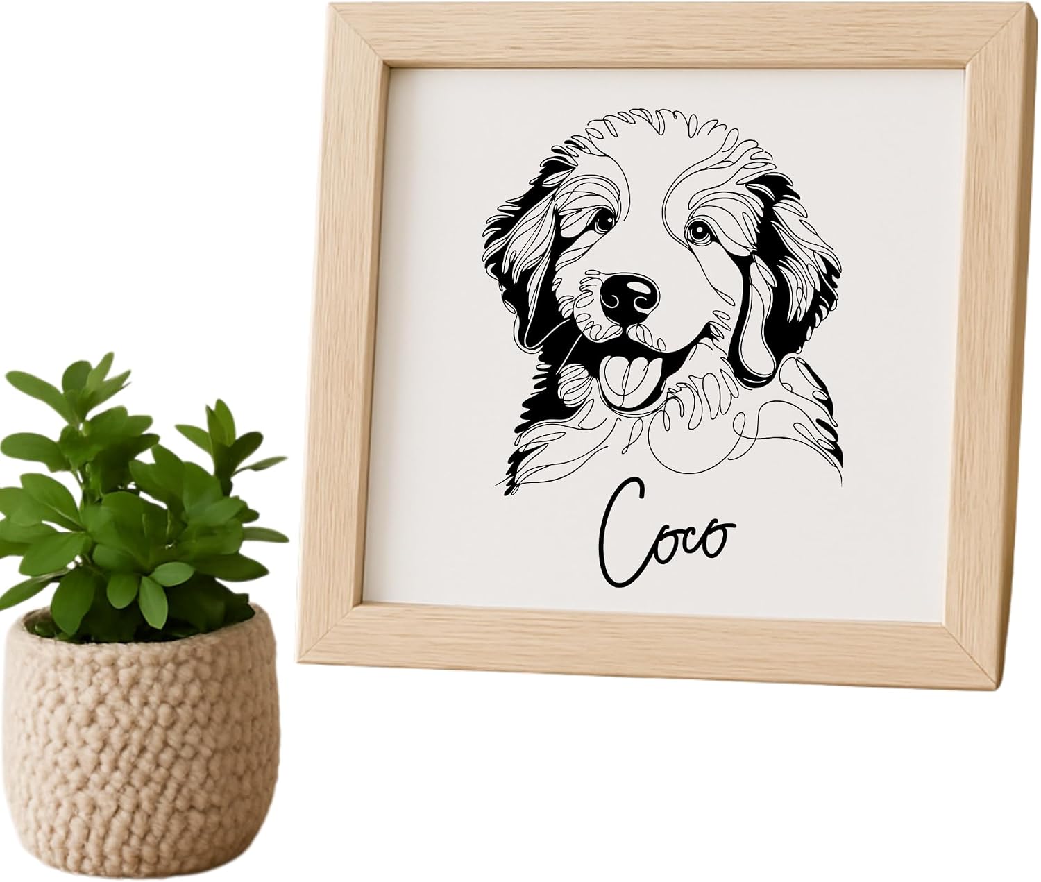 Custom Bernedoodle Dog Portrait on Wooden Panel in Frame Laser Engraved Personalized Dog Sign Handcrafted Rustic Wooden Wall Art Unique Gift Pet Lover Keepsake Home Decor