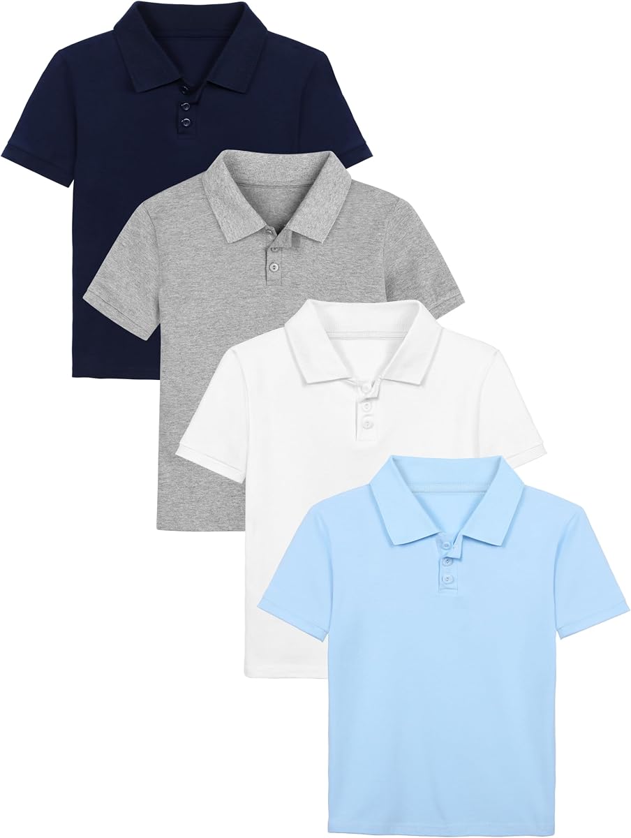 4 Pack Boys Polo Shirts Solid School Uniform Cotton Short Sleeve Golf Polo Shirt for Kids Boy