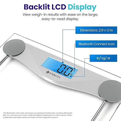 Miniatura 4 de Etekcity - Báscula digital de peso corporal, con pantalla LCD azul grande, medidas de alta precisión, vidrio templado de 516 pulgadas hasta 440