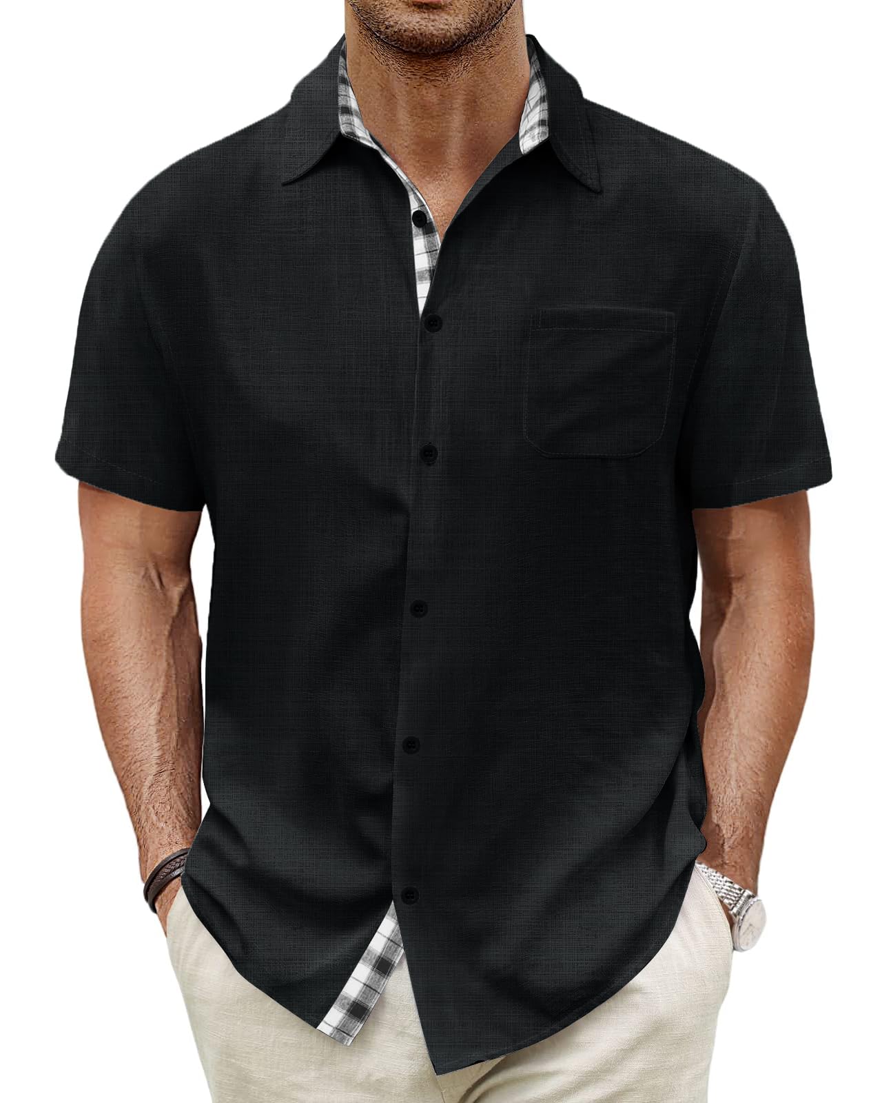 HMIYA Herren Kurzarm Hemd 100% Baumwolle Button Down Freizeithemden Sommer Strand Regular Fit Shirt