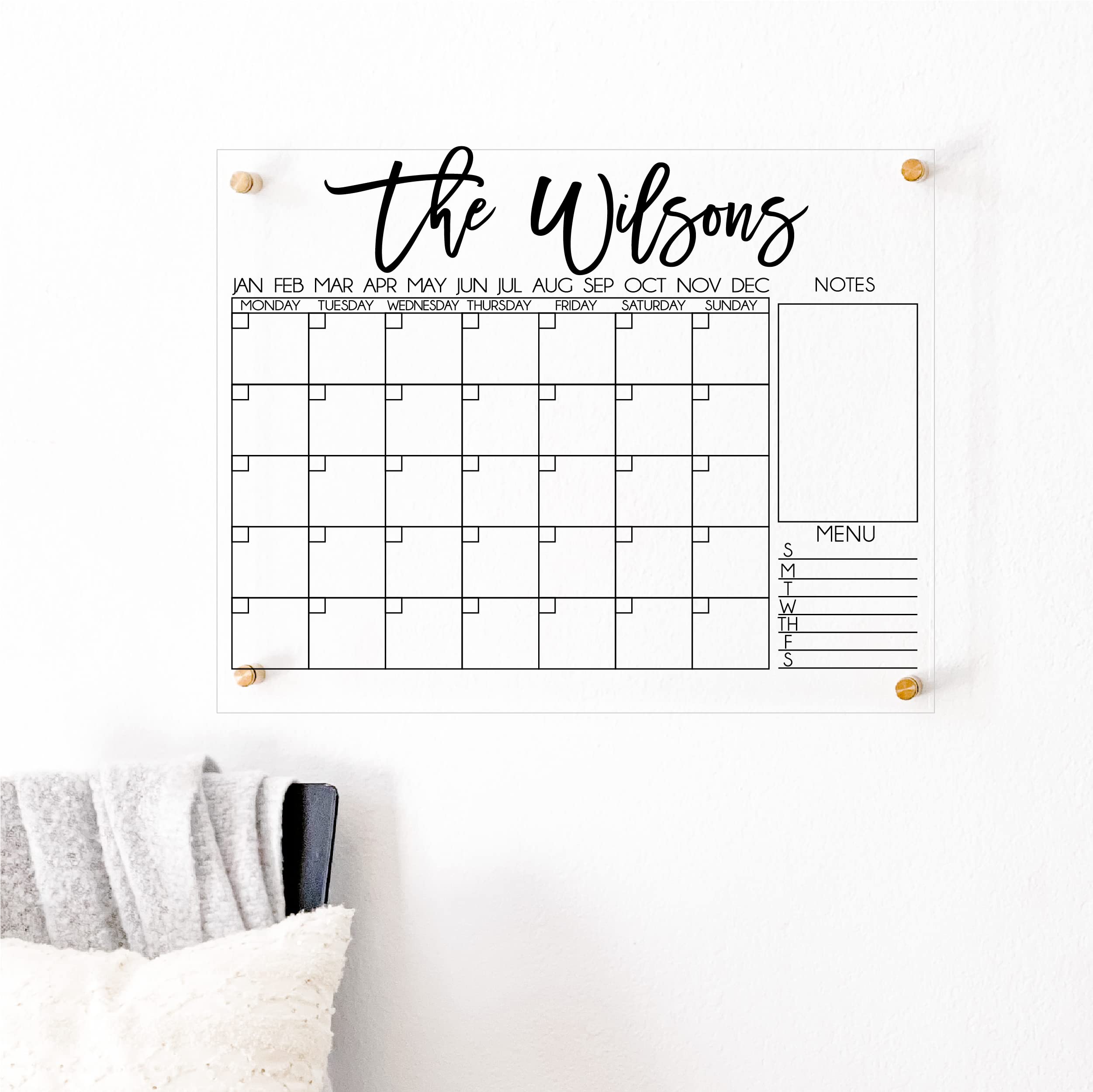 Acrylic Family Calendar for Wall - Large Monthly Calendar - Transparent Lucite Planning Board - Dry Erase Command Center - Home, Office, Kitchen, Entryway Decor