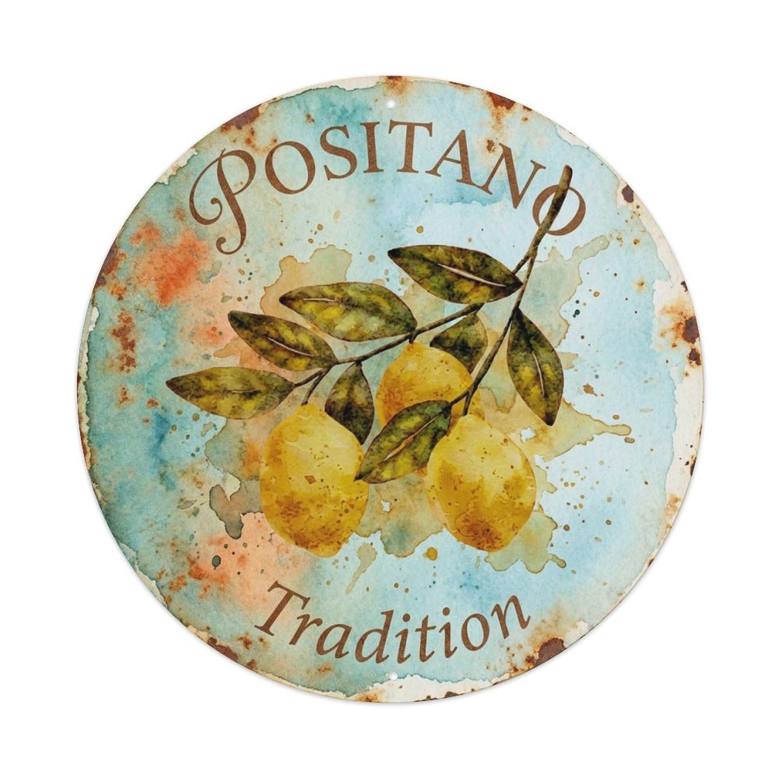 Campania Positano Seaside Crest Antique Southern Italy Metal Tin Sign Plaque Wall Decor for Cafe, Man Cave, Club Bar, Office, Home Garden Round Metal Poster 8x8Inch