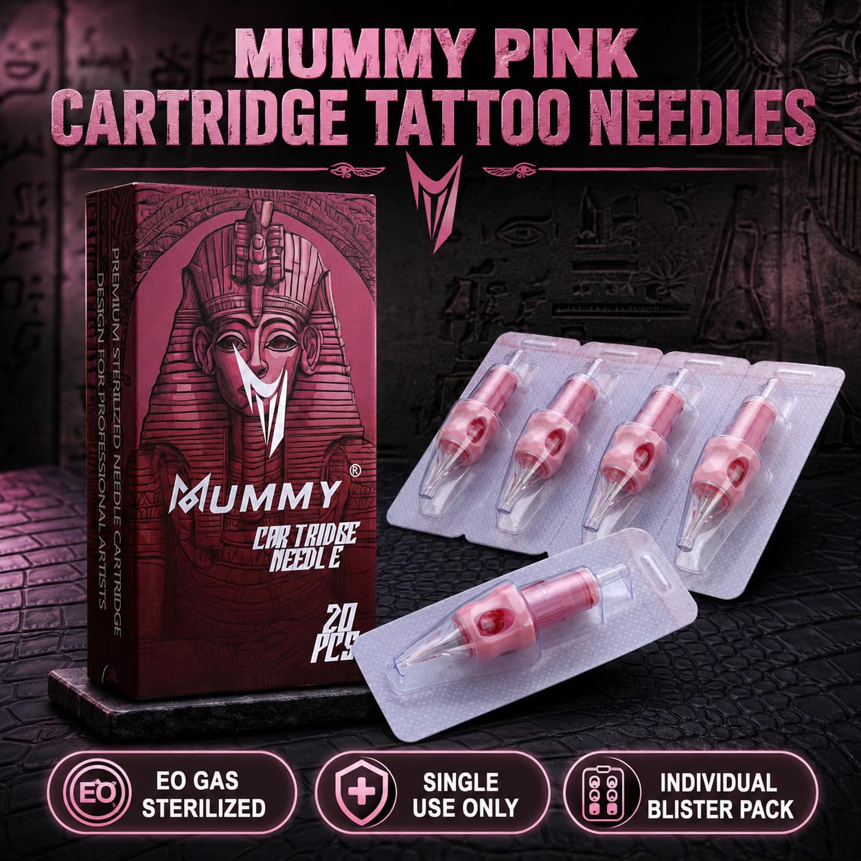 Mummy PN-1007RS Tattoo-Patronen-Nadeln, sortiert, Einweg-Rundschattierer, L-Taper, 20 Stück