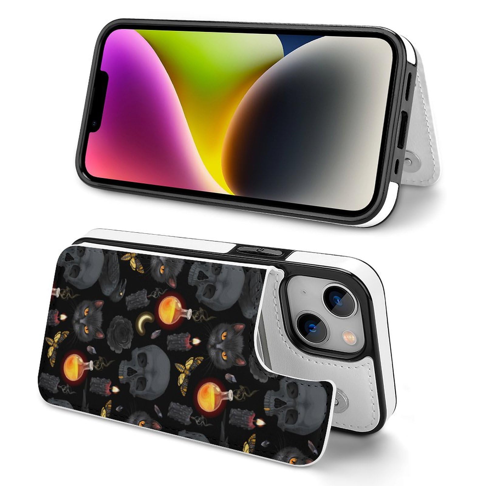 Amazon.co.jp: iPhone 16 Plusケース 手帳型 ドクロ柄 髑髏柄 黒